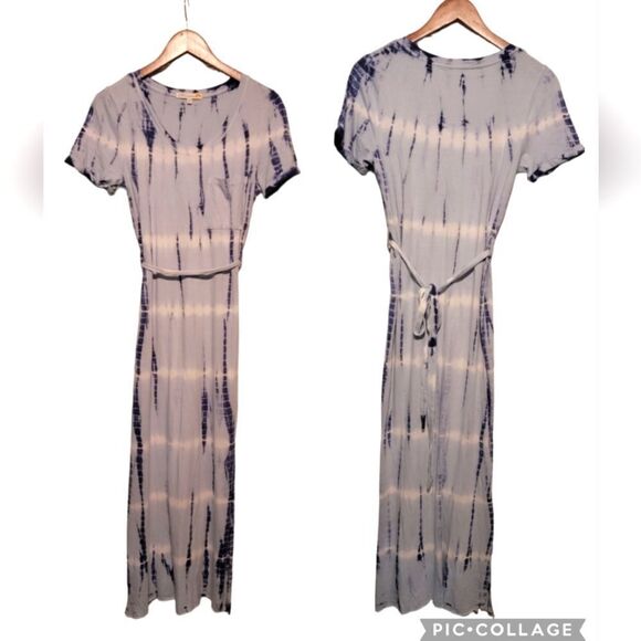 C&C California Summer Tie-dye Maxi Dress Belted Short Sleeve Full Length Size XS - Picture 1 of 11